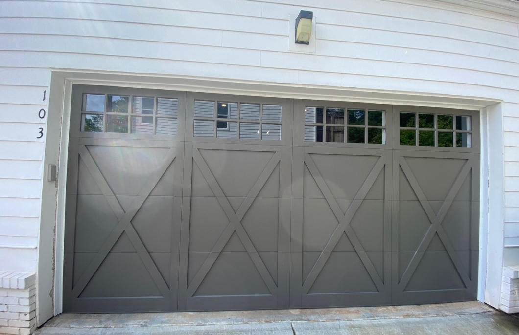 Gray carriage house-style garage door